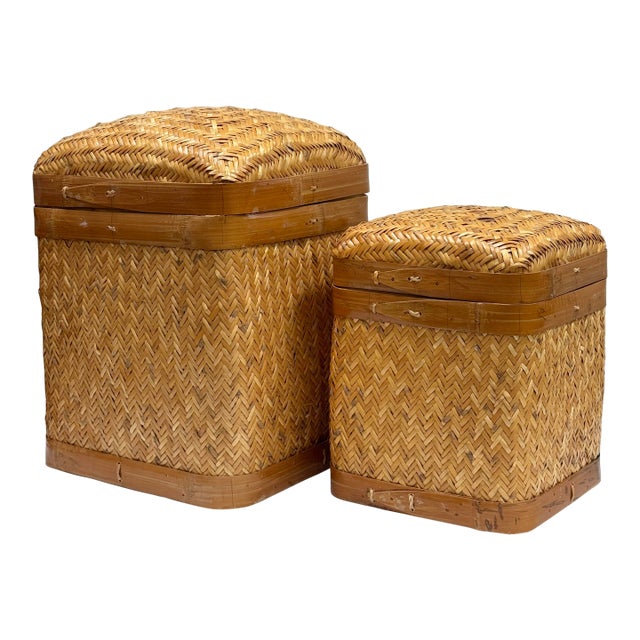 Vintage Woven Wicker Nesting Baskets, a Pair For Sale
