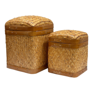 Vintage Woven Wicker Nesting Baskets, a Pair