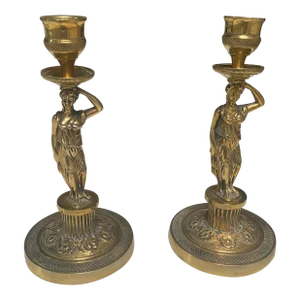 Pair of 19th Century Bronze Figural Candlesticks