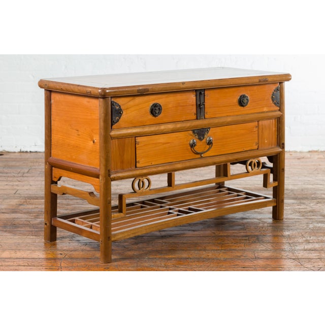 Chinese Early 20th Century Sideboard with Three Drawers and Natural Finish For Sale - Image 9 of 13