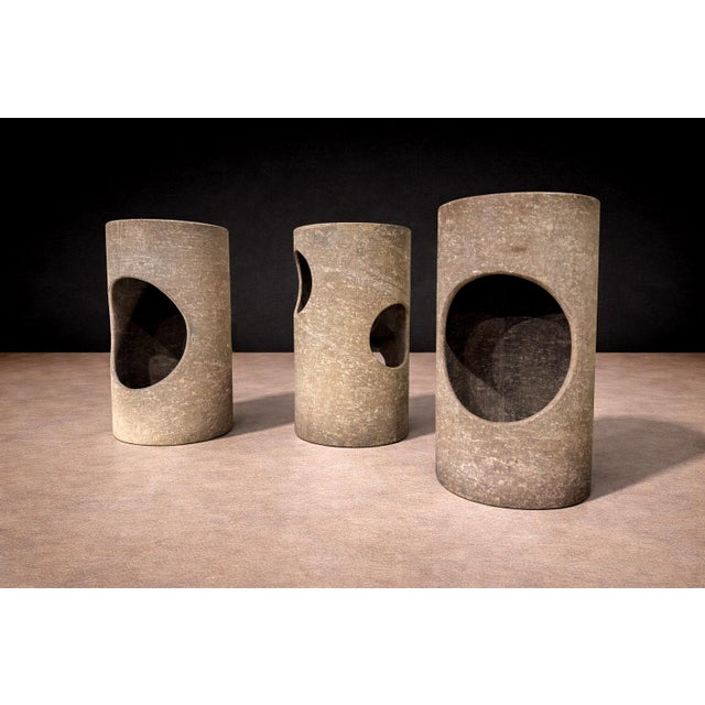 Mid-Century Modern Set of 3 Stools in Fiber Cement, Unknown, 1960s For Sale - Image 3 of 7