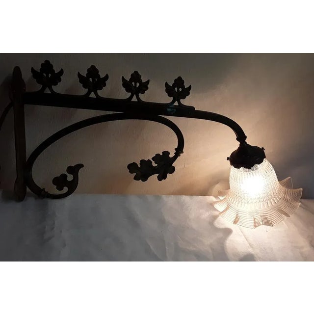 Neo-Gothic German Wall Lamp with Brass Frame & Original Glass Shade, 1890s For Sale - Image 6 of 7