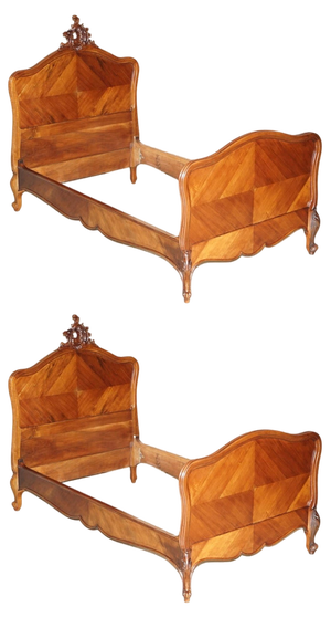 Set of French Louis XV Napoleon III Ornately Carved Bed Frames in Walnut, 1880