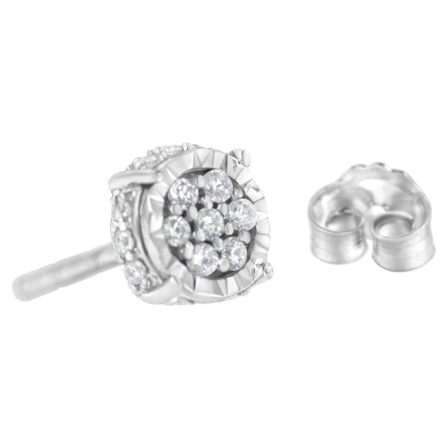 Contemporary .925 Sterling Silver 1/3 cttw Round-cut Diamond Floral Stud Earring (I-J Clarity, I3 Color) For Sale - Image 3 of 5
