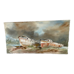 Vintage Signed Nautical Watercolor Painting on Paper