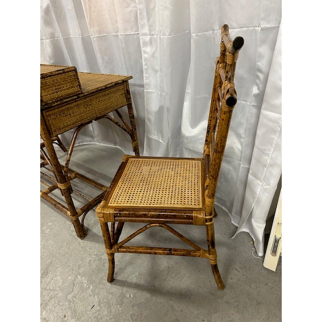 Vintage Burnt Bamboo Rattan Pagoda Desk With Chair For Sale - Image 13 of 14