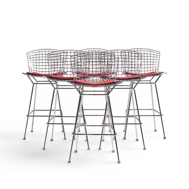 Harry Bertoia for Knoll Mid Century Chrome Bar Stools - Set of 6 Each stool measures: 21 wide x 22 deep x 41.25 inches...