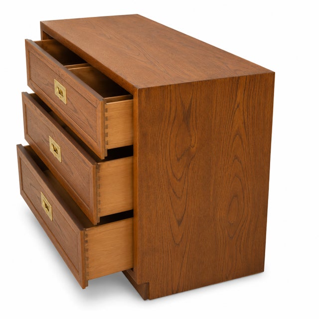 Brown Henredon Campaign Style Triple Dresser / Credenza in Warm Walnut With Brass Hardware For Sale - Image 8 of 11