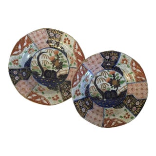 1805 Coalport Porcelain Imari Soup Bowl Plates in Rock & Tree Pattern - A Pair For Sale