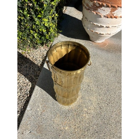 Mid 20th Century Vintage Brass Umbrella Stand With Ring Handles For Sale - Image 5 of 9