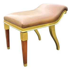 Vintage French Stool After Ruhlmann in Leather and Carved and Gilded Wood