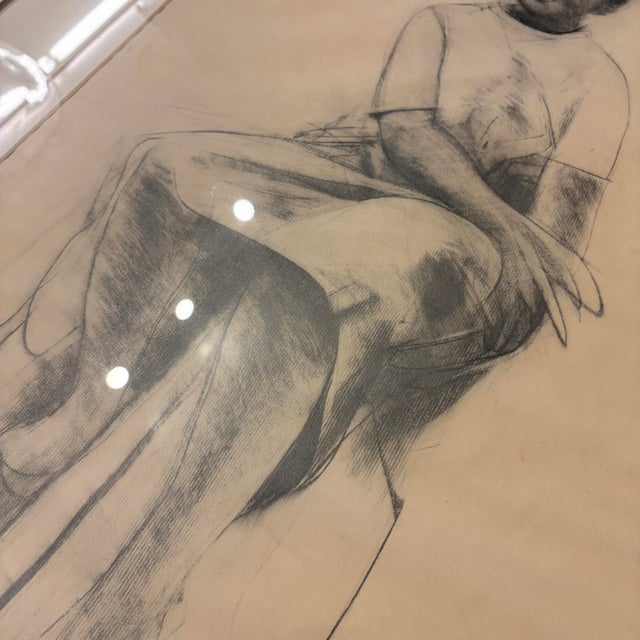 1960s Mario Fallani “Study of Seated Woman” Pencil Drawing For Sale - Image 5 of 12