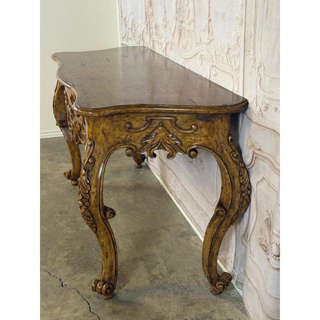 Italian Rococo Style Hand- Carved Walnut Console Table For Sale - Image 11 of 15