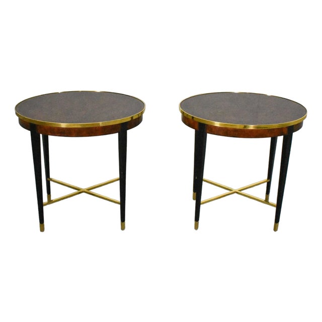 Regency Burl Walnut and Brass Oval Side Tables by Henredon - A Pair For Sale