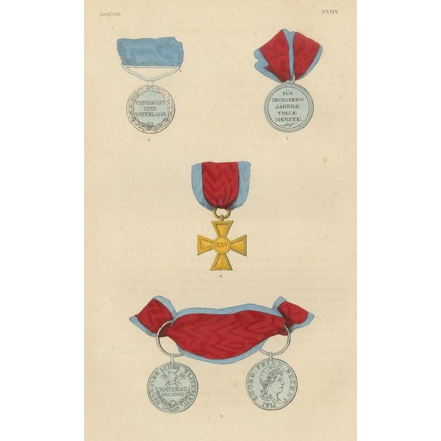 Plate XXXIX Hanover Waterloo Medal and Service Medals Wood Engraving, 1844 For Sale - Image 9 of 9