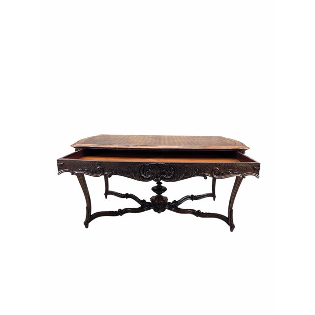 Rococo Antique French Louis XV Style Parquetry Library Table For Sale - Image 3 of 8