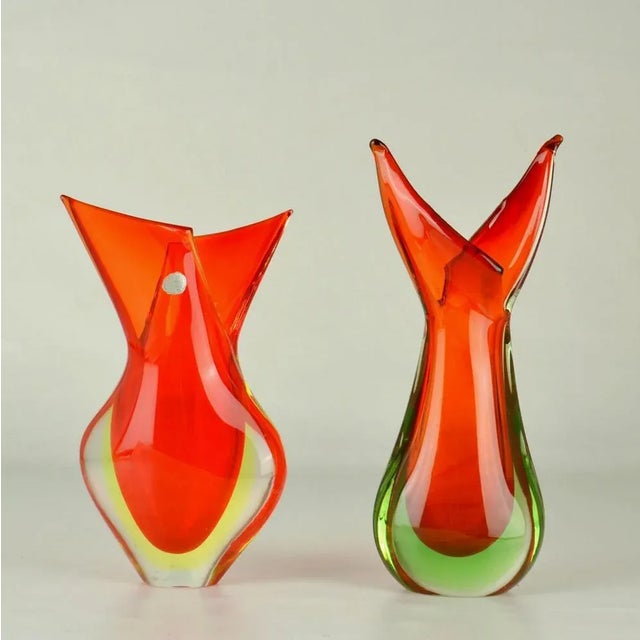 Red Sommerso Murano Glass Vases attributed to Flavio Poli for Seguso, Italy, 1960s, Set of 2 For Sale - Image 3 of 12