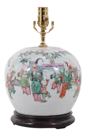 19th Century Chinese Famille Rose Porcelain Vase Table Lamp With Children Playing
