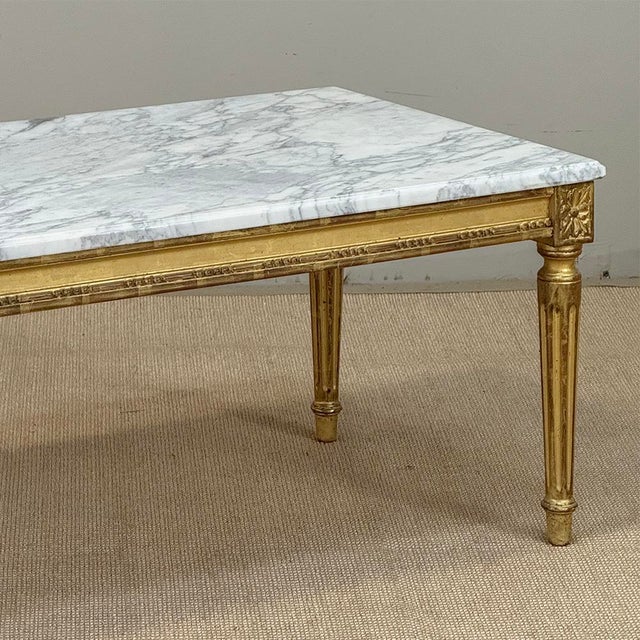 French Louis XVI Giltwood Coffee Table With Carrara Marble For Sale - Image 4 of 18