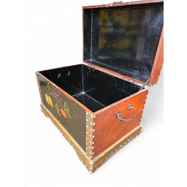 Vintage Floral Painted Dome Top Trunk For Sale - Image 9 of 15