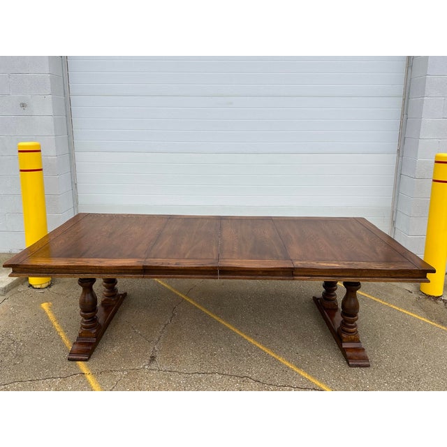 Brown Solid Oak Vintage Trestle Diningroom Table For Sale - Image 8 of 8