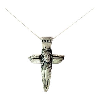 Antique 925 Solid Silver Religious Crucifix Unisex Pendant For Sale