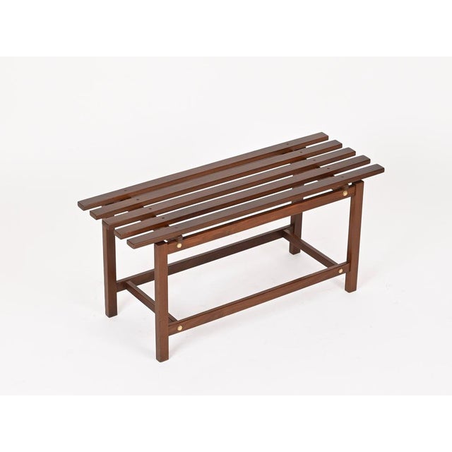 Mid-Century Modern Bench in Teak Wood and Brass, Italy, 1960s For Sale - Image 10 of 11