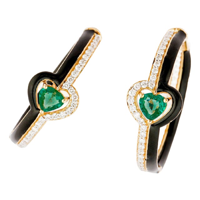 Natural diamond 0.93cts & emerald 0.73cts earring in 18k gold For Sale