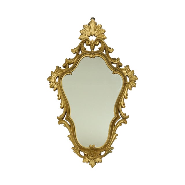 Glass 1970s Italian Classical Crested Mirror Gold Baroque Rococo 57cm For Sale - Image 7 of 14