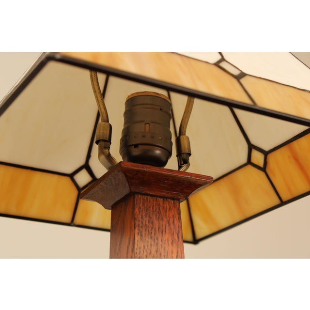 Pair Stickley Mission Oak Slag Glass Lamps For Sale - Image 14 of 18
