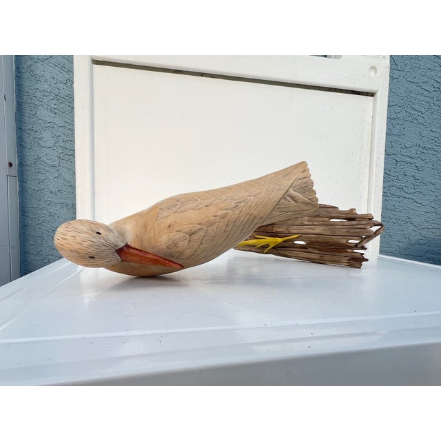 Vintage Wood Carved Sandpiper Bird Signed For Sale - Image 4 of 6