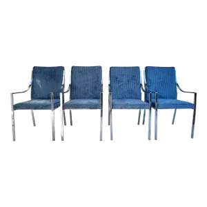 Set of 4 Mid-Century Modern Chrome and Velvet Dining Chairs