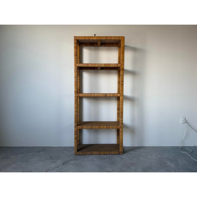 1970s Vintage Coastal Boho Rattan-Wrapped Five-Tier Étagère For Sale - Image 5 of 14
