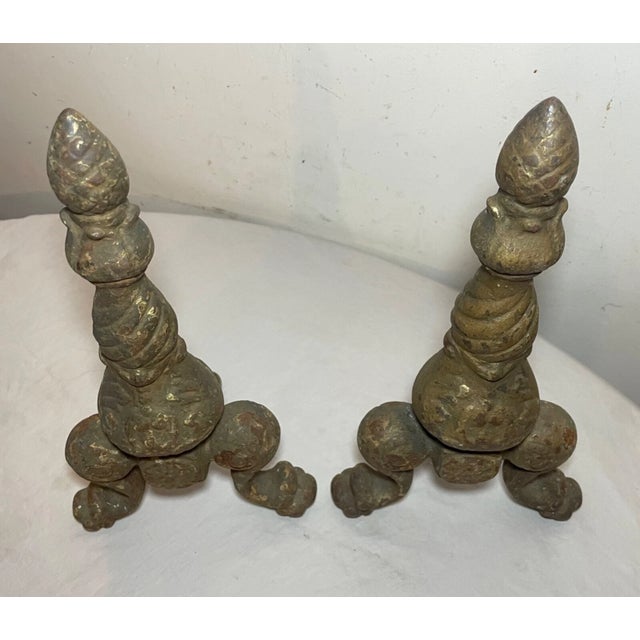 Pair Antique Ornate 19th Century Solid Cast Iron Claw Fireplace Andirons Set For Sale - Image 10 of 13