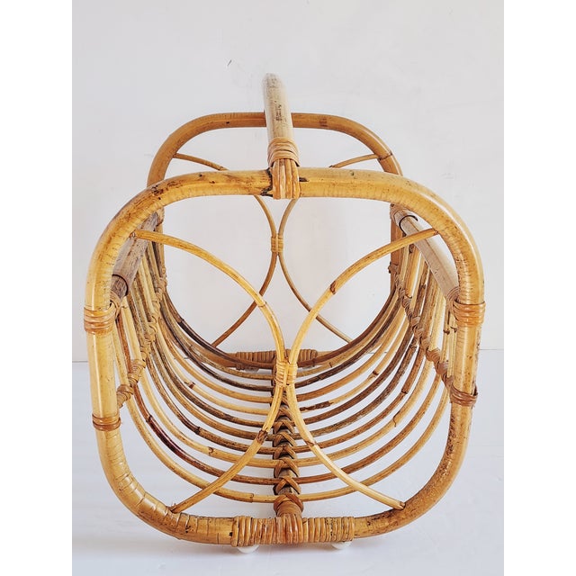 Mid-Century Bamboo & Rattan Magazine Rack For Sale - Image 4 of 12