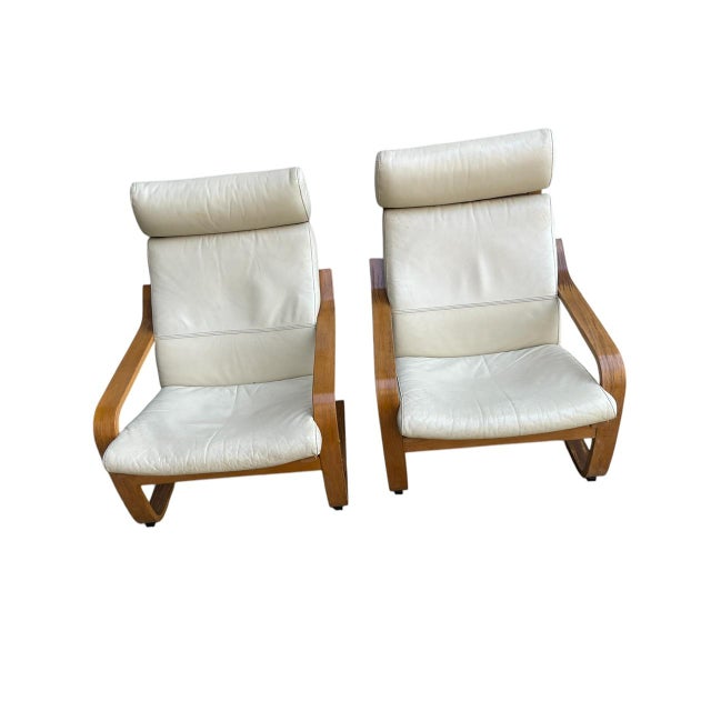 Vintage Wooden Leather Poang Armchairs from Ikea, 1990s, Set of 2 For Sale - Image 9 of 9