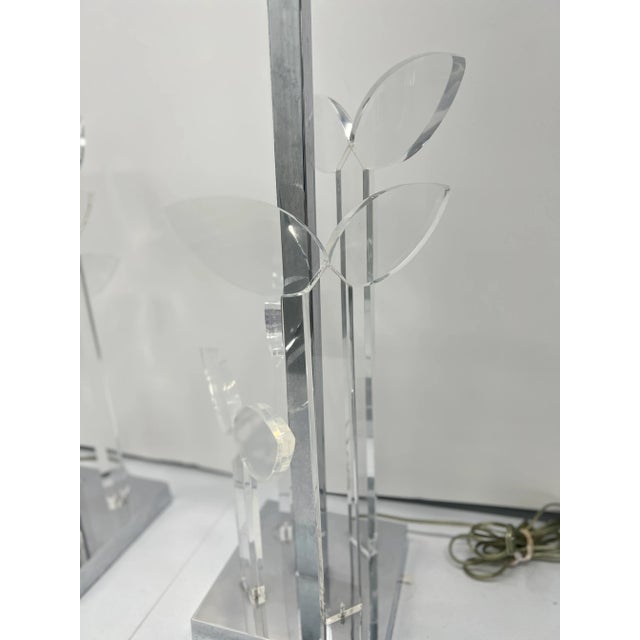 Chrome Pr. Beth Weissman MCM Chrome & Lucite Floral Butterfly Motif Table Lamps C. 1974 For Sale - Image 8 of 8