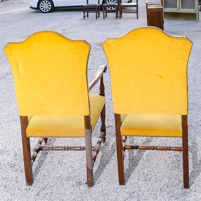 Armchairs in Carved Wood and Yellow Velvet, 1980s, Set of 2 For Sale - Image 15 of 18