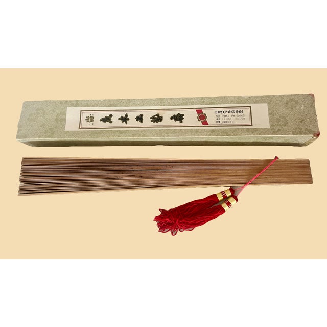 Wood The Eight Wild Horses Large Chinese Sandalwood Fan, Boxed For Sale - Image 7 of 9