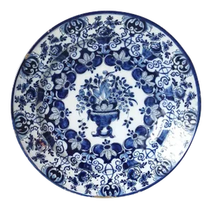 Dutch De Klauw Delft Blue & White Urn & Flowers Pottery Charger