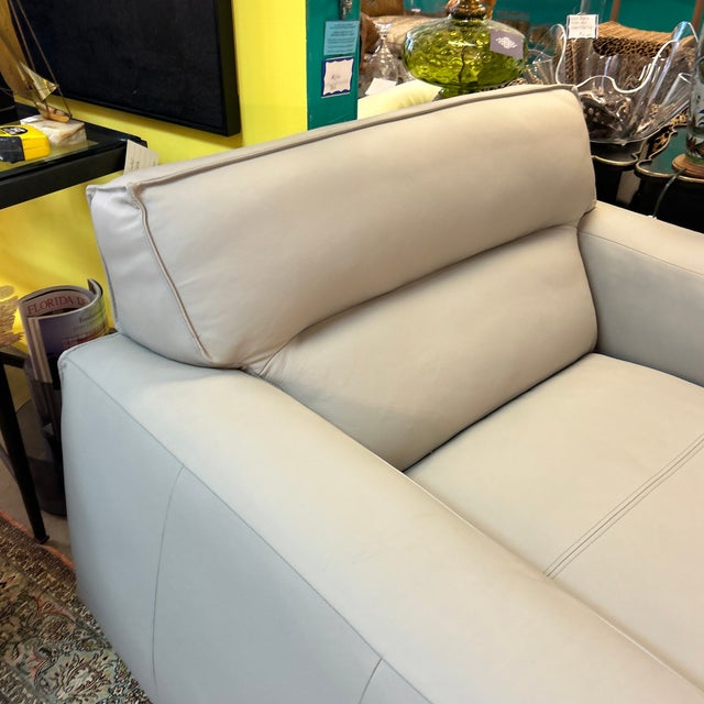 Extra Wide Gray Leather Swivel Arm Chair For Sale - Image 4 of 6