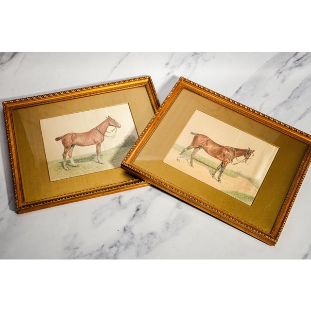 Rare Pair Antique English Horse Portraits on Silk Hand Painted Equestrian Sporting Art Home Decor For Sale - Image 15 of 17