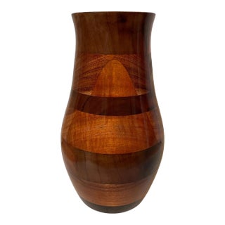 Vintage Hawaii Koa Wood Irving C Everett Large Vessel Vase. Signed and Numbered. Kauai For Sale