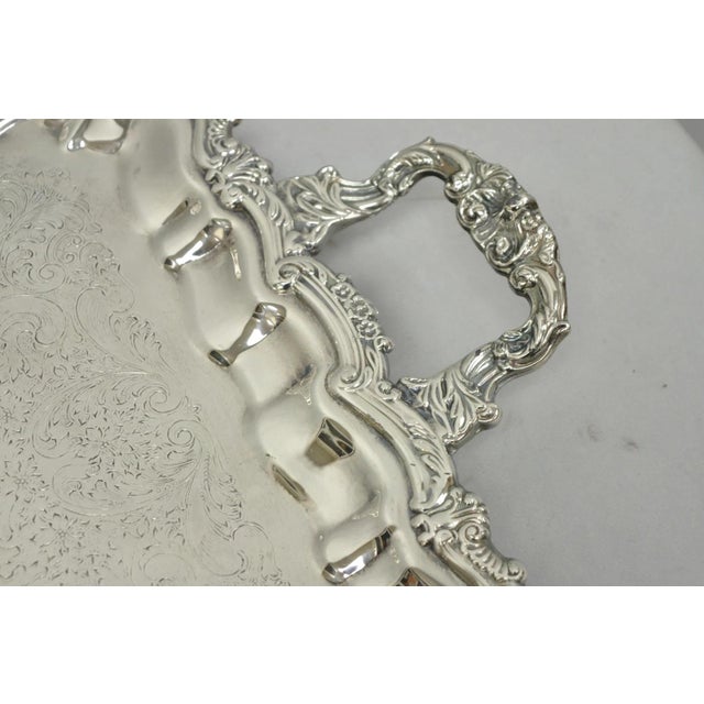 Metal Vintage Victorian Silver Plated Footed Twin Handle Serving Platter Bar Tray For Sale - Image 7 of 15