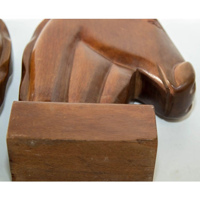 Vintage Hand Carved Wooden Art Deco Horse Head Bookends a Pair For Sale - Image 12 of 13