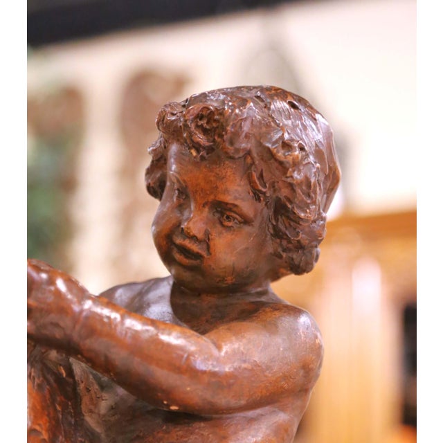 19th C. French Terracotta Sculpture of Cherubs and Goat Signed P. De Leonardi For Sale - Image 10 of 12