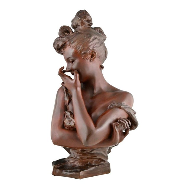 Georges Van Der Straeten, Art Nouveau Acting Coy Bust, 1900, Bronze For Sale - Image 4 of 10