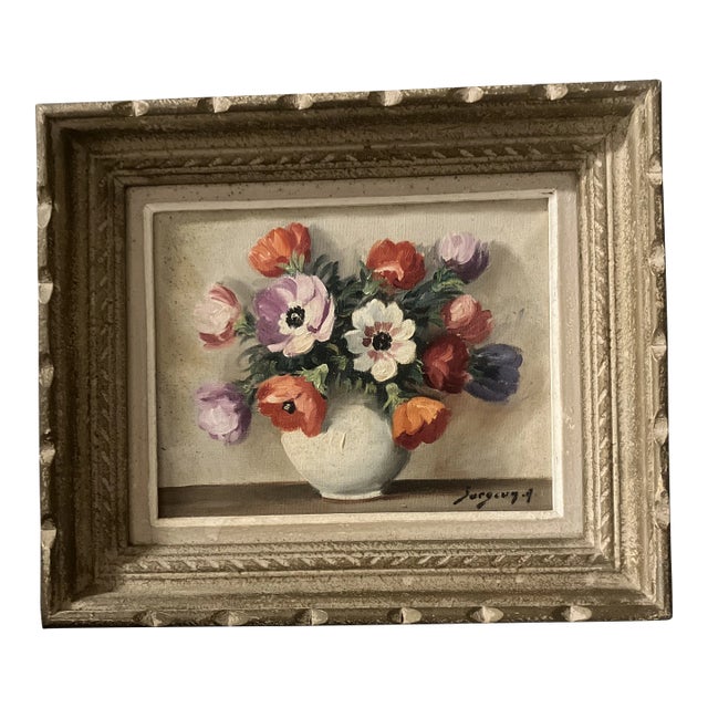 1950’s Paris Artist Floral Still Life Painting Original Frame Signed Surgeon For Sale