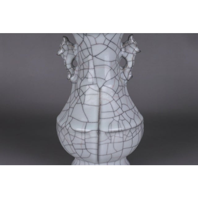 Ceramic Chinese Ceramic Vase Guan Ware Crackle Glaze Celadon Double Ears Vase For Sale - Image 7 of 11