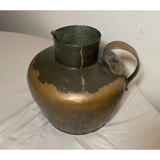 19th Century Rare Antique 19th Century Handmade Hammered Dovetailed Thick Copper Jug Pot For Sale - Image 5 of 14
